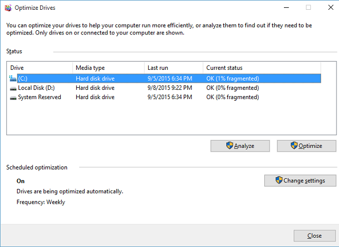 Optimize Drives Utility