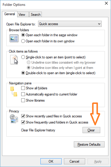 Clear or delete File Explorer history