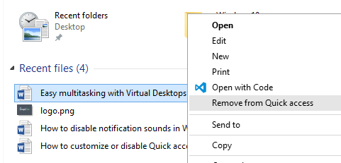 Remove recently used file from Quick access