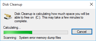 disk cleanup checking for free space