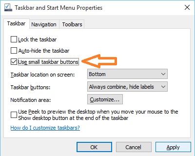 small taskbar buttons