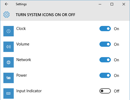 turn system icons on or off