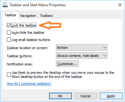 lock the taskbar