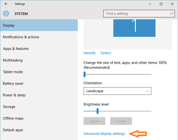 click on Advanced display settings link