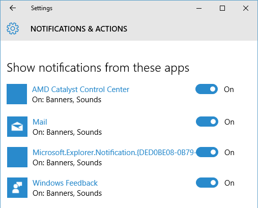 application specific notification settings