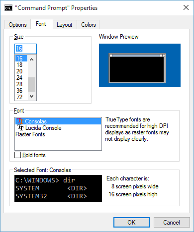 change command prompt font size