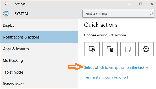 select which icons appear on the taskbar