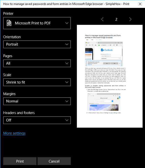 select printer settings and start printing