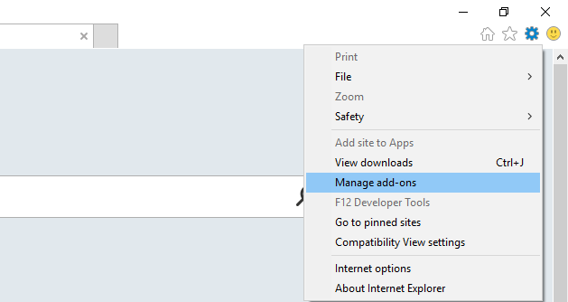 Internet explorer Manage ad-ons menu