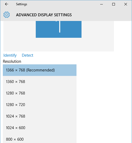 select resolution from drop-down list